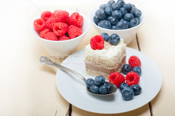 fresh raspberry and blueberry cake Stock photo © keko64