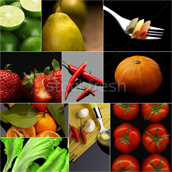 Vegetarier vegan Essen Collage dunkel Stock foto © keko64