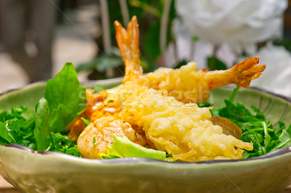 fresh Japanese tempura shrimps with salad Stock photo © keko64