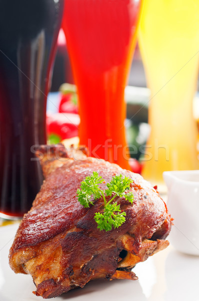 Zdjęcia stock: Oryginał · BBQ · wieprzowina · serwowane · ziemniaki · kiszona · kapusta