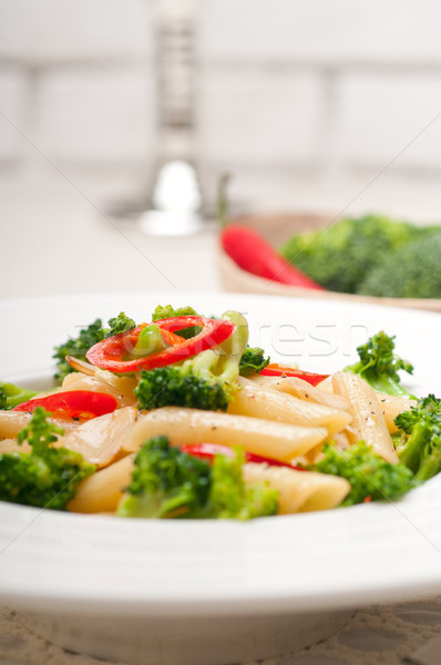Italian penne pasta with broccoli and chili pepper Stock photo © keko64