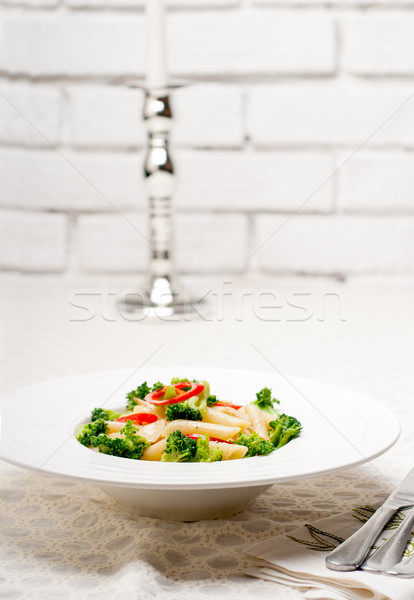 Italian penne pasta with broccoli and chili pepper Stock photo © keko64