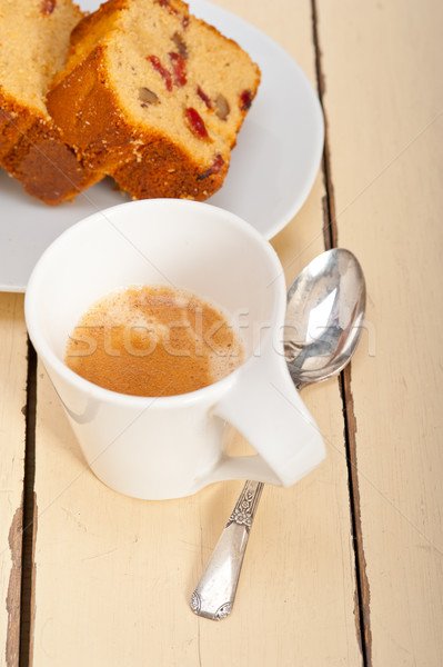 Szilva torta eszpresszó kávé fehér rusztikus Stock fotó © keko64