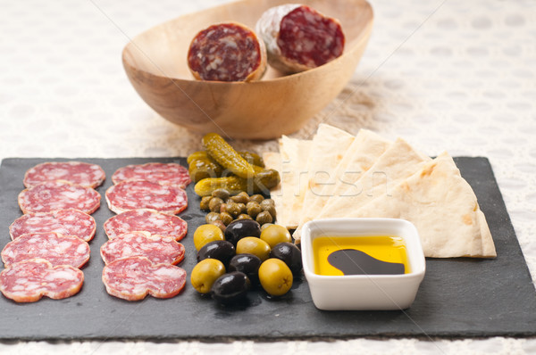 cold cut platter with pita bread and pickles Stock photo © keko64