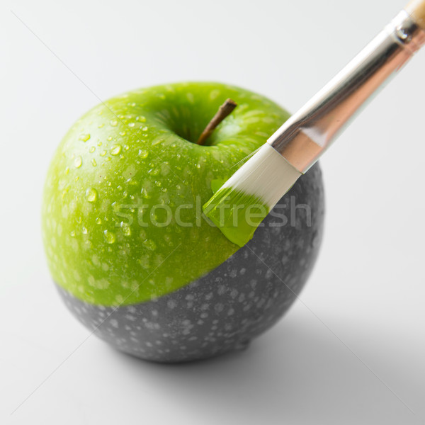 Malerei Wirklichkeit frischen grünen Apfel Pinsel Stock foto © kenishirotie