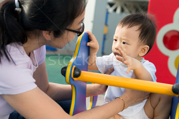 Stock foto: Asian · Frau · wenig · Junge · Spielplatz · Baby