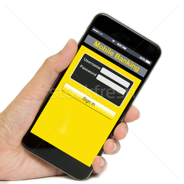 Mobile Banking Handy Bildschirm weiß Business Stock foto © kenishirotie