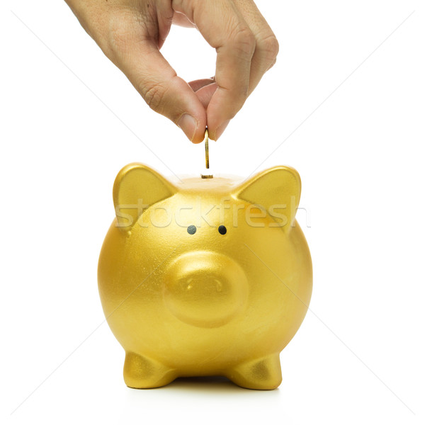 Putting coin into piggy bank Stock photo © kenishirotie