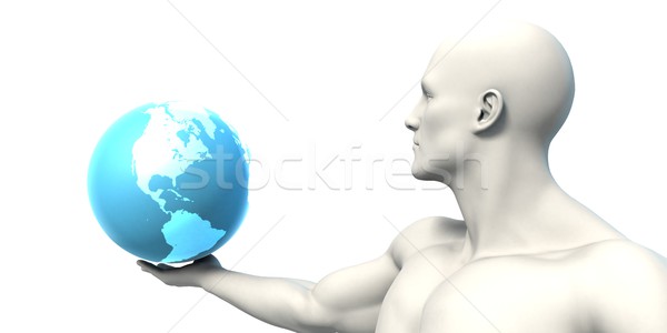 Foto stock: Empresário · globo · digital · holograma · homem