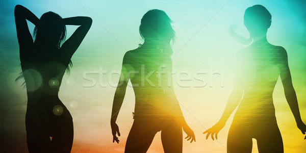 Spiaggia tramonto silhouette sole donna Foto d'archivio © kentoh