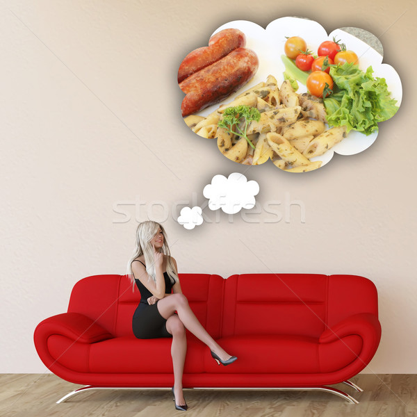 Nő sóvárgás olasz étel gondolkodik eszik étel Stock fotó © kentoh