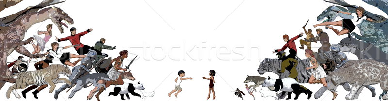 Foto stock: Jugar · tiempo · ninos · juguetes · multitud · fondo