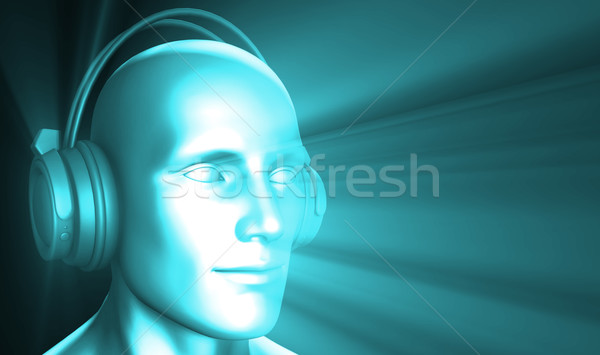Homme écouter de la musique méditer 3D visage Photo stock © kentoh