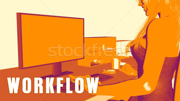 Workflow vrouw naar computer business klas Stockfoto © kentoh