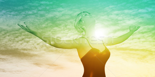 Iluminism femeie arme afara fericit Imagine de stoc © kentoh