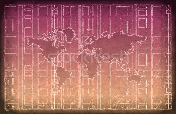 Business globale rete blueprint sketch mondo tecnologia Foto d'archivio © kentoh