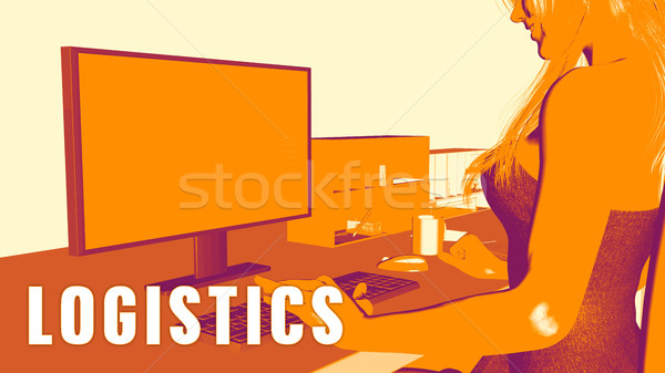 Logistik Frau schauen Computer Business Bildung Stock foto © kentoh