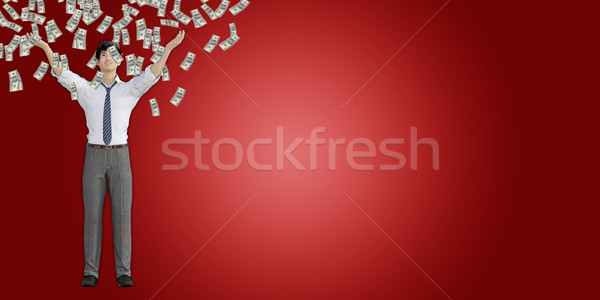 Asian man geld vallen hemel business Stockfoto © kentoh