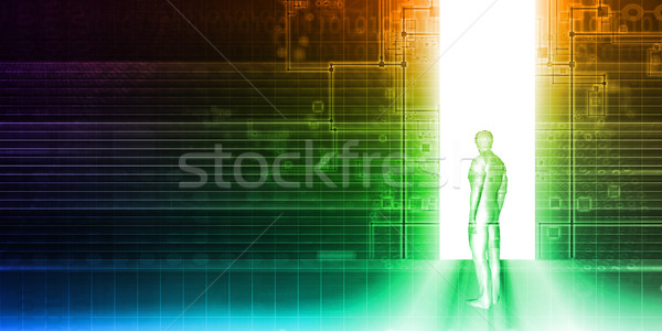 Stock photo: Man Standing In Front of Technology Portal