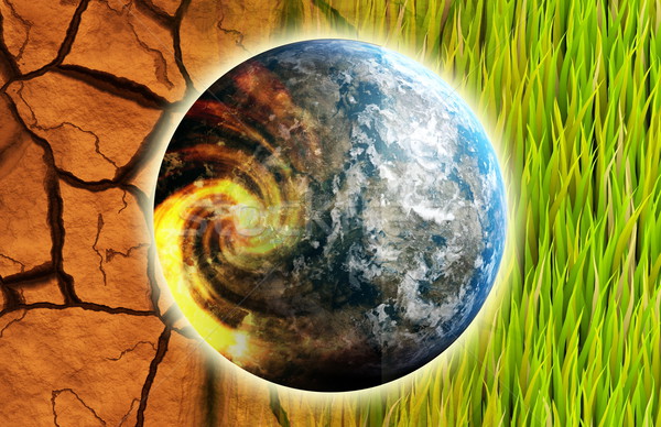 Globális felmelegedés probléma Föld fű nap tájkép Stock fotó © kentoh