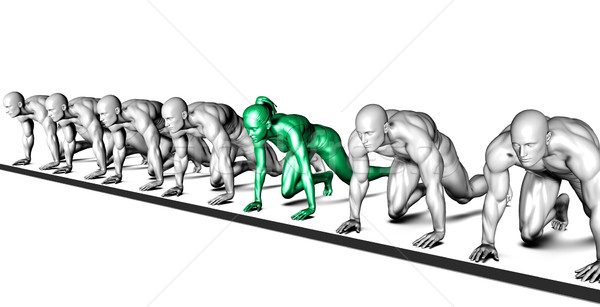 Determined Woman Fighting Against Men Stock photo © kentoh