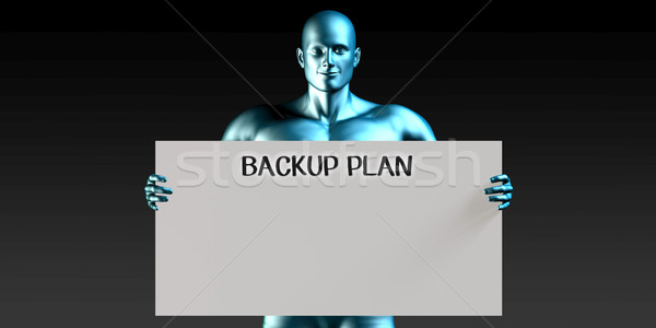 Stockfoto: Backup · plan · man · herinnering · teken