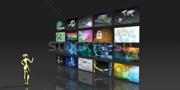 Stock fotó: Multimédia · technológia · nő · bámul · számítógép · zene
