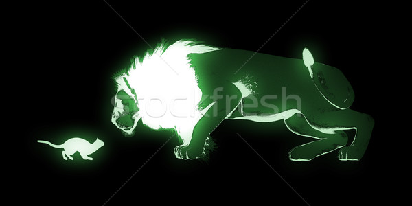 Odwaga działalności kotek lew kot wydruku Zdjęcia stock © kentoh