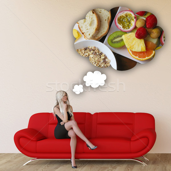 Kadın özlem kahvaltı düşünme yeme gıda Stok fotoğraf © kentoh