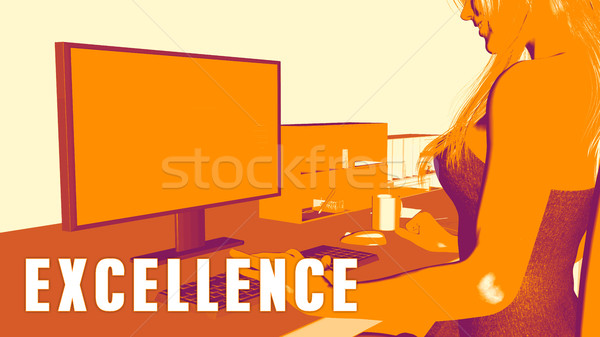 Mükemmellik kadın bakıyor bilgisayar iş eğitim Stok fotoğraf © kentoh