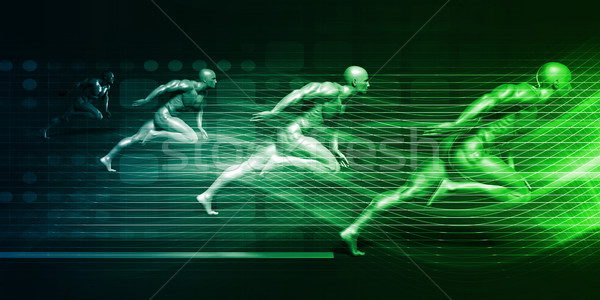 Men Running on Technology Background Stock photo © kentoh