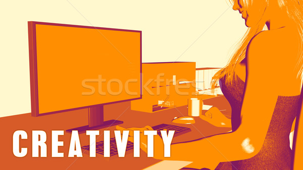 Criatividade mulher olhando computador negócio sala de aula Foto stock © kentoh