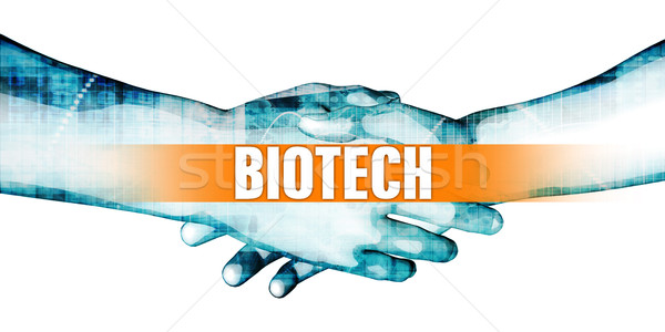 Foto d'archivio: Biotech · imprenditori · stretta · di · mano · bianco · mani · sfondo