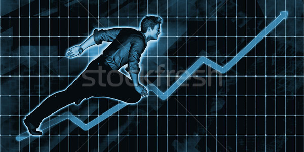 European Businessman Charging Ahead on Blue Background  Stock photo © kentoh