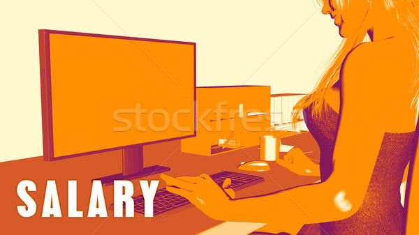 Wynagrodzenie kobieta patrząc komputera działalności klasie Zdjęcia stock © kentoh