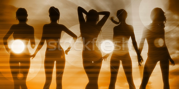 Playa puesta de sol silueta sol mujer Foto stock © kentoh