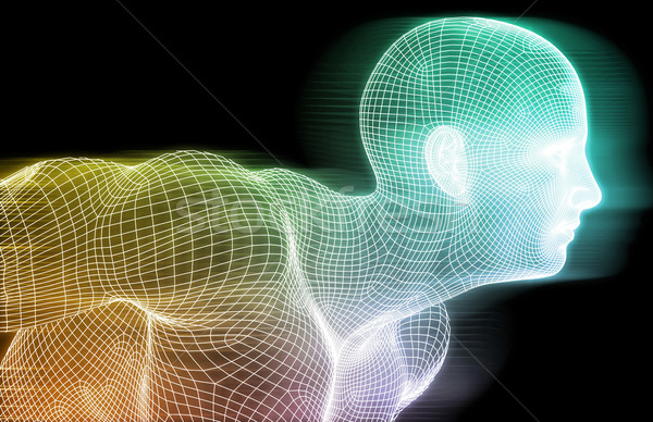 Künstliche Intelligenz Draht Mesh Netz Mann abstrakten Stock foto © kentoh
