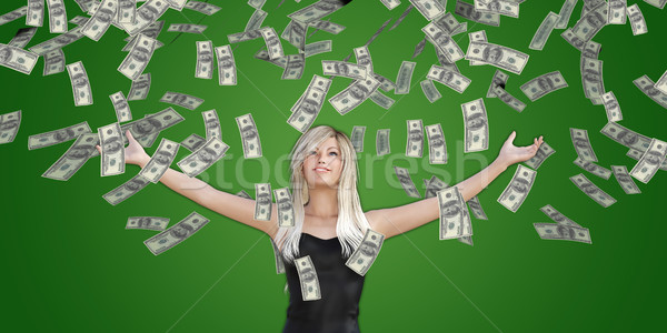 Vrouw geld vallen hemel achtergrond financieren Stockfoto © kentoh