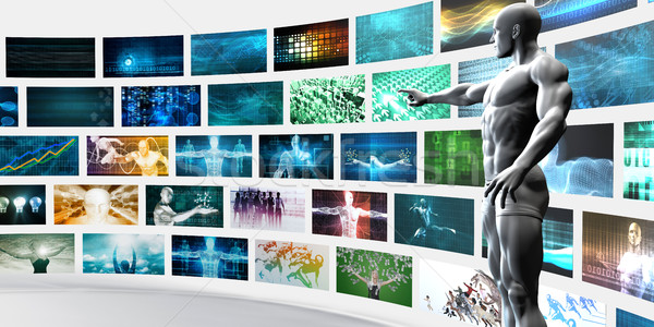 Stockfoto: Videowall · blanke · man · man · muur · monitor · video