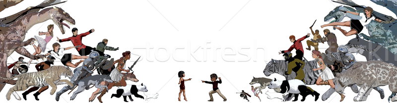 Batalha crianças imaginário amigos menina fundo Foto stock © kentoh