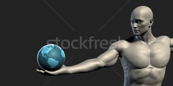 Stockfoto: Man · wereldbol · technologie · abstract · computer