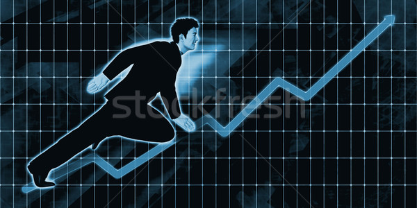Chinese Businessman Charging Ahead on Blue Background  Stock photo © kentoh