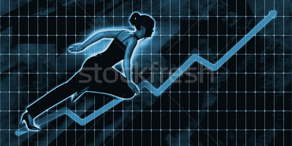 Asian Businesswoman Charging Ahead on Blue Background Stock photo © kentoh