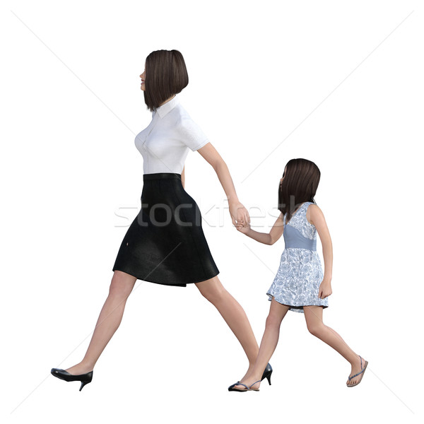 Mother Daughter Interaction of Girl Holding Mom Hand Stock photo © kentoh