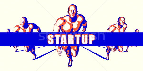 Stockfoto: Startup · concurrentie · illustratie · kunst · oranje · mannen