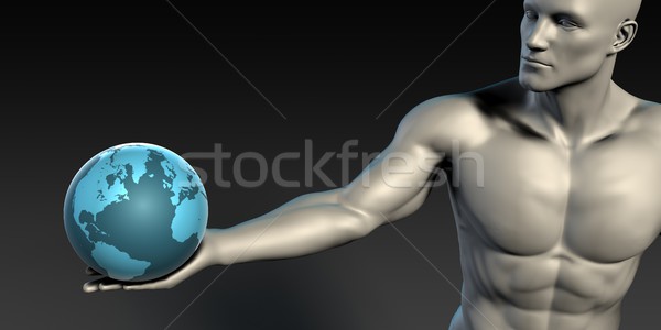 Businessman Holds Earth in a Hand Stock photo © kentoh