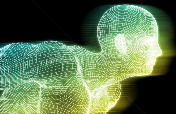 Menselijke wireframe digitale bewustzijn achtergrond frame Stockfoto © kentoh