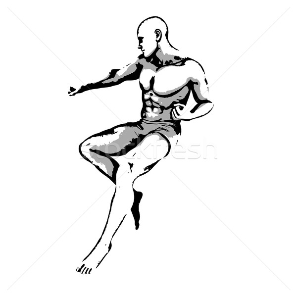 Held pose schets inkt illustratie Stockfoto © kentoh