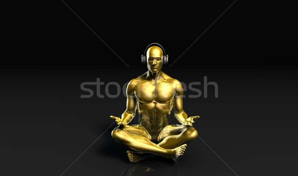 Stock fotó: Férfi · fejhallgató · zenét · hallgat · meditál · 3D · arc