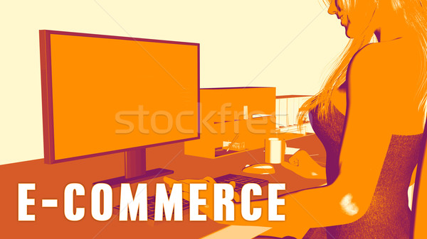Ecommerce vrouw naar computer achtergrond klas Stockfoto © kentoh